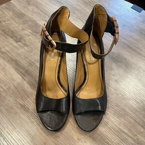 Nine West Black Peep Toe Heels with Buckle Strap